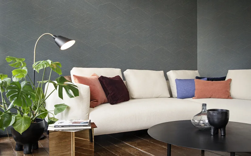 HookedOnWalls behang in de woonkamer