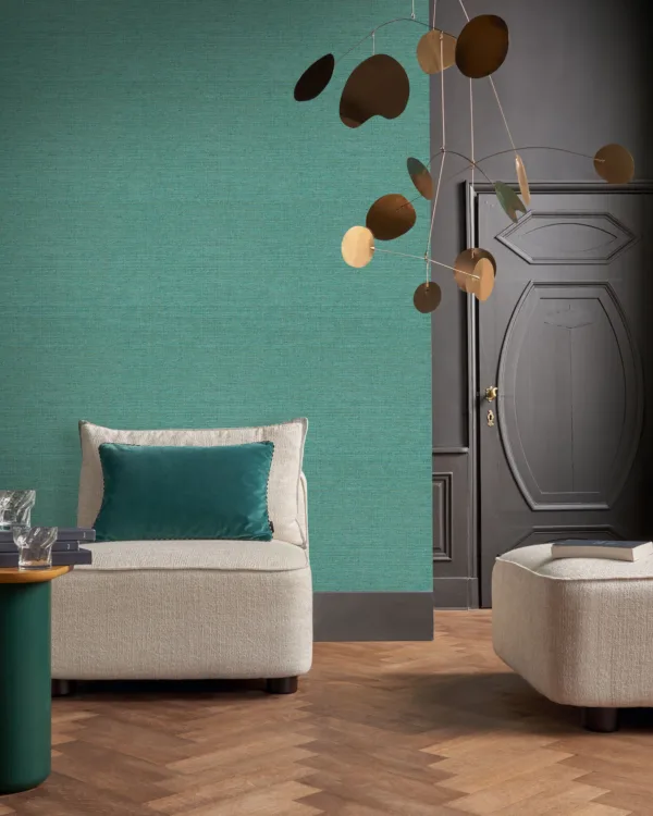 Groene Casamance behang in de woonkamer