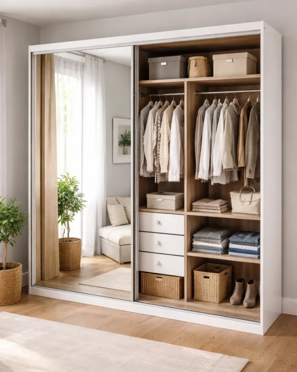 Witte schuifdeurkast op maat in kamer
