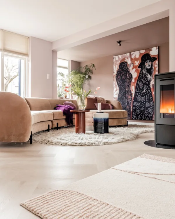 warm kleurrijk vintage modern COR Etec pvc walvisgraat woonkamer