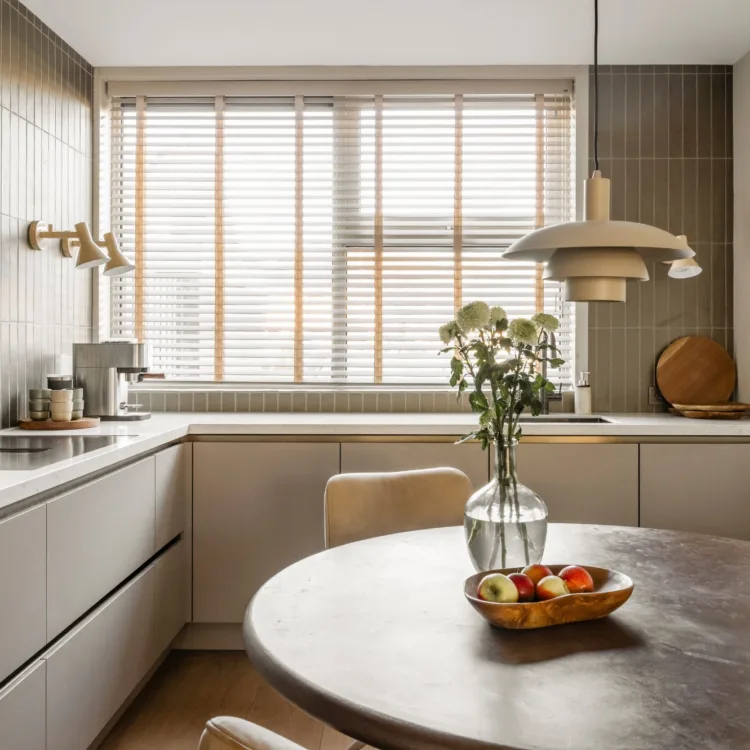 Luxaflex® houten jaloezieën in de kleur Vintage 8337 in de keuken