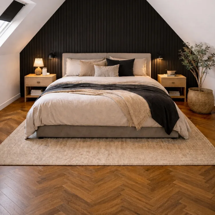 zwarte wandpanelen slaapkamer