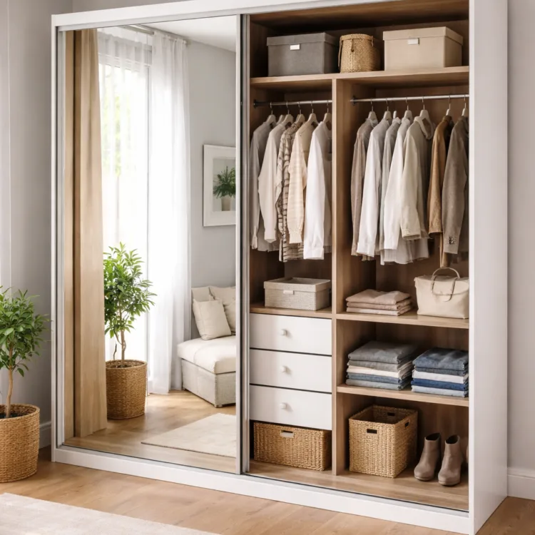 Witte schuifdeurkast op maat in kamer