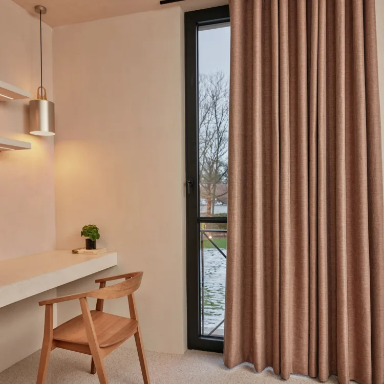 lichte kamer met roze artelux gordijnen